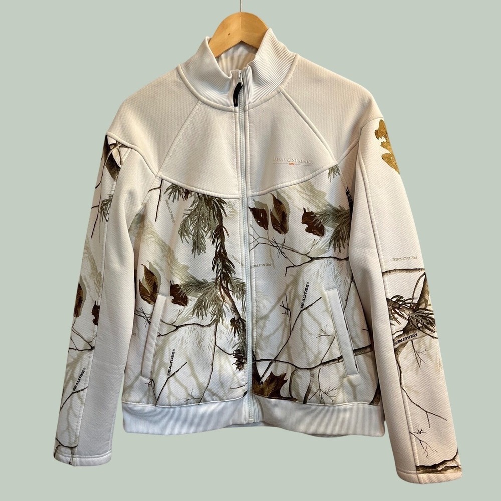 Field & Stream Full Zip Jacket Womens Small White Realtree Camo Fleece Lined